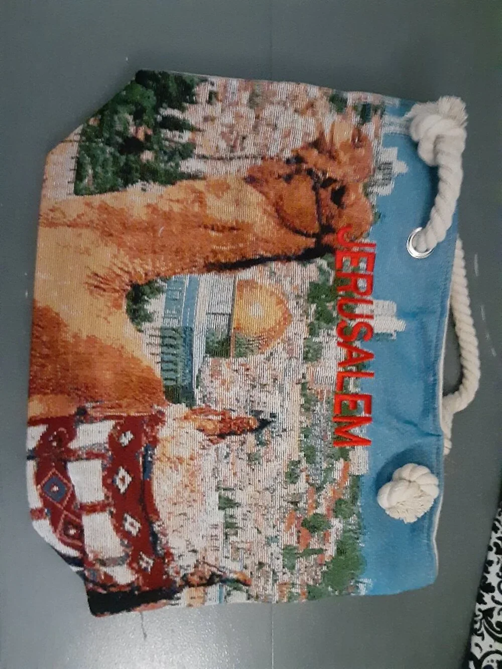 Handmade Embroidered Bag - Jerusalem Crossbody With Camel and thick rope handles
